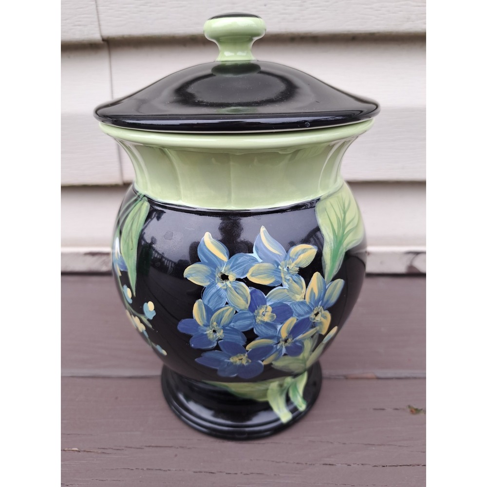 Raymond Waites Tropique Floral Porcelain Canister Cookie candy Jar 8.5 In Hight